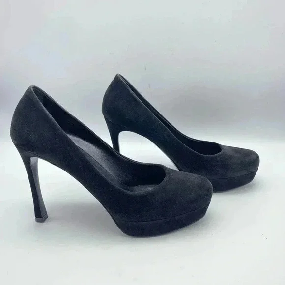 Yves Saint Laurent Black Suede High Heels 4" - Picture 2 of 11